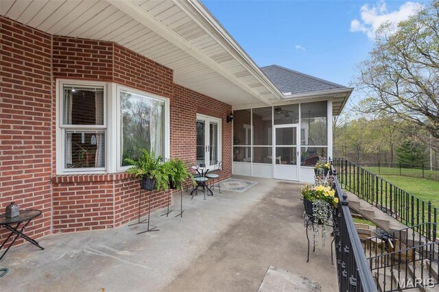 149 Windy Point Ave, Cape Girardeau, MO 63701 - view of patio featuring a sunroom, ceiling fan, and stairway
