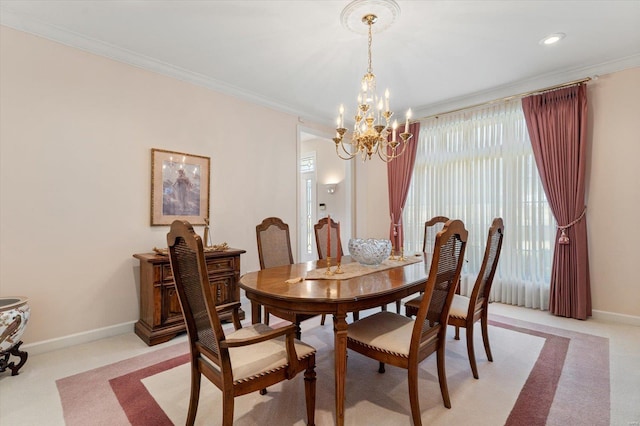 230 W Waters Edge Dr, Belleville, IL 62221 - dining area featuring a chandelier, light carpet, ornamental molding, and baseboards