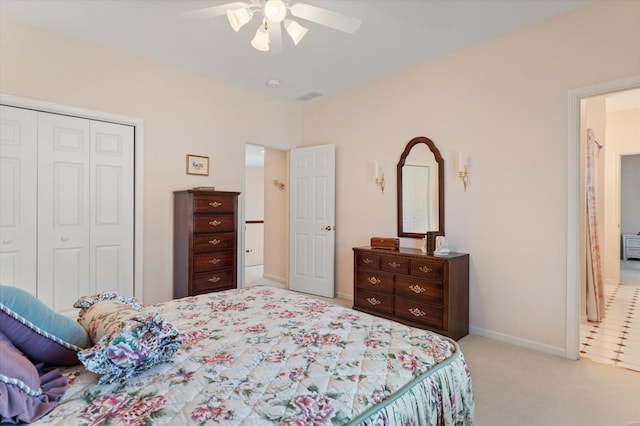 230 W Waters Edge Dr, Belleville, IL 62221 - bedroom featuring a closet, carpet flooring, ceiling fan, and baseboards