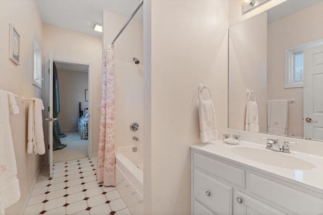 230 W Waters Edge Dr, Belleville, IL 62221 - bathroom with vanity, tile patterned floors, and shower / bathtub combination with curtain