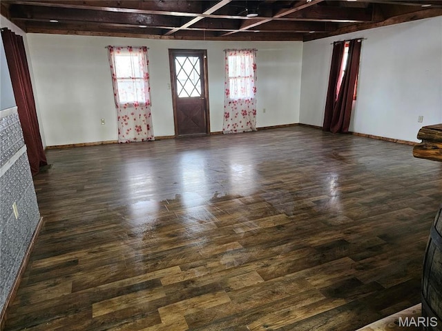 18480 State Route O, Rolla, MO 65401 - entrance foyer with baseboards, dark wood finished floors, and beam ceiling