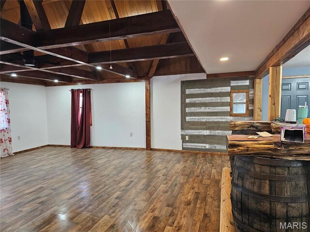 18480 State Route O, Rolla, MO 65401 - living area featuring wood finished floors, baseboards, and beamed ceiling