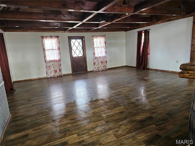 18480 State Route O, Rolla, MO 65401 - entryway featuring baseboards, dark wood-style flooring, and beamed ceiling