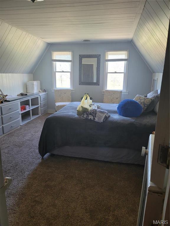 18480 State Route O, Rolla, MO 65401 - carpeted bedroom featuring vaulted ceiling, multiple windows, and wooden ceiling
