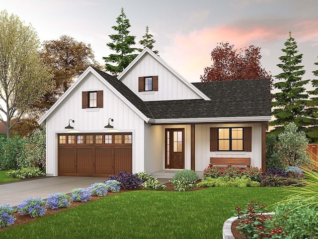 3824 B St, Granite City, IL 62040 - modern farmhouse style home with a front yard, driveway, a garage, roof with shingles, and board and batten siding
