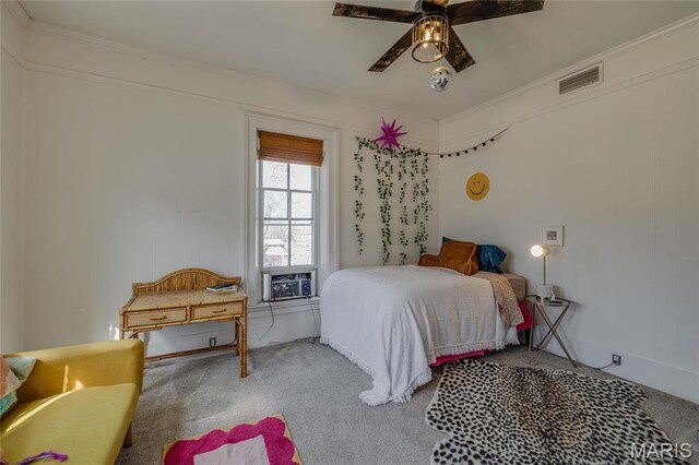 401 S Main, Fredericktown, MO 63645 - carpeted bedroom featuring crown molding, cooling unit, and ceiling fan