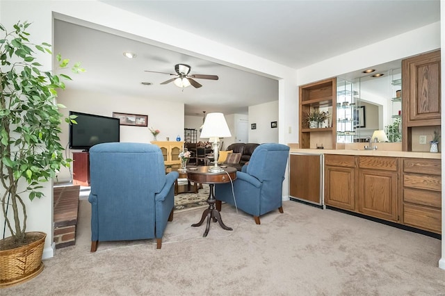 1611 Walpole Dr Unit C, Chesterfield, MO 63017 - living area with light carpet, ceiling fan, and recessed lighting