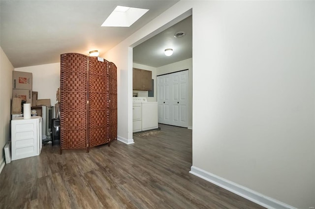 1611 Walpole Dr Unit C, Chesterfield, MO 63017 - bonus room featuring a skylight, separate washer and dryer, dark wood-style flooring, baseboards, and vaulted ceiling