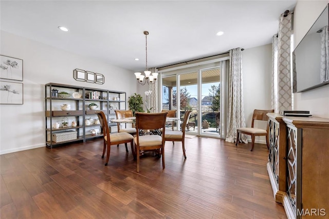 2 Wyndemere Ct, Lake St Louis, MO 63367 - dining room with a chandelier, dark wood-style flooring, recessed lighting, and baseboards
