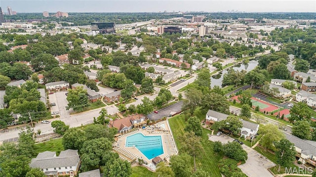 drone / aerial view of a pool area