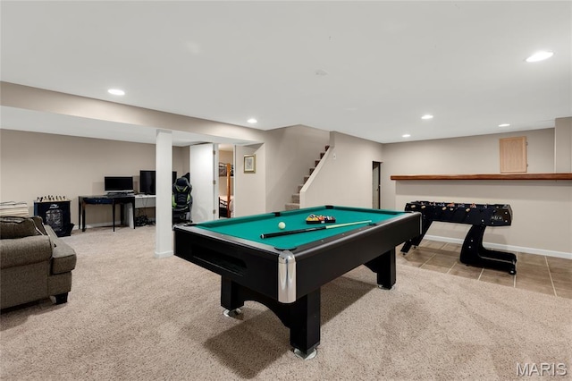 944 Millwood Dr, Saint Peters, MO 63376 - recreation room featuring recessed lighting, billiards, carpet, and baseboards