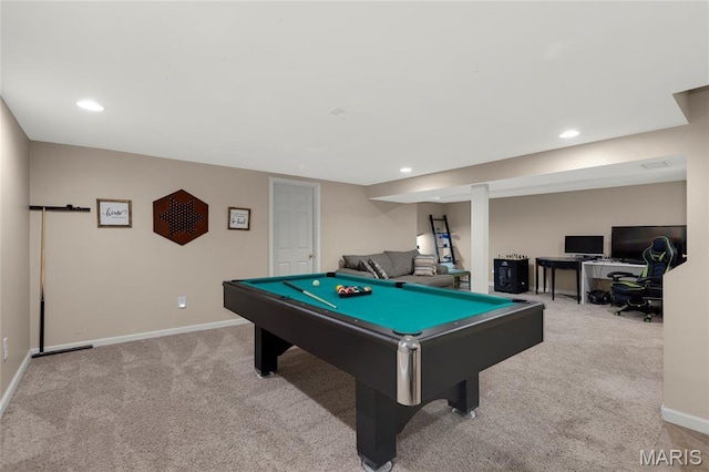 944 Millwood Dr, Saint Peters, MO 63376 - game room with carpet flooring, billiards table, baseboards, and recessed lighting