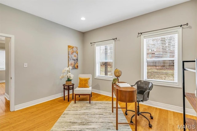 7415 Wellington Ave, Saint Louis, MO 63130 - sitting room featuring light wood-type flooring, an office area, and recessed lighting