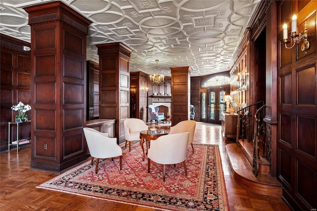 building lobby featuring an ornate ceiling