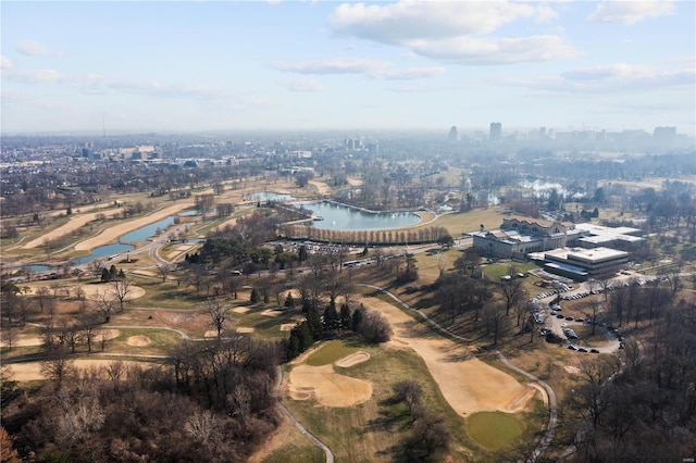 aerial overview of property's location with a large body of water and a golf club