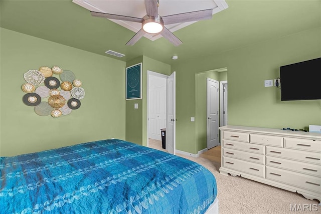 757 Fox Creek Dr, Fenton, MO 63026 - bedroom featuring light colored carpet and a ceiling fan