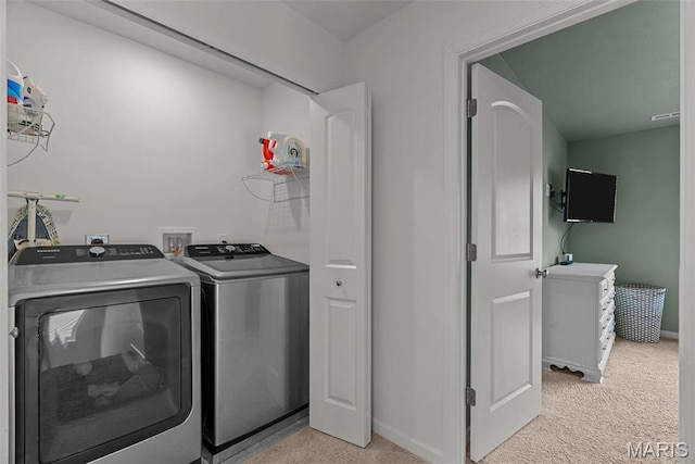 757 Fox Creek Dr, Fenton, MO 63026 - washroom with washing machine and dryer and light colored carpet