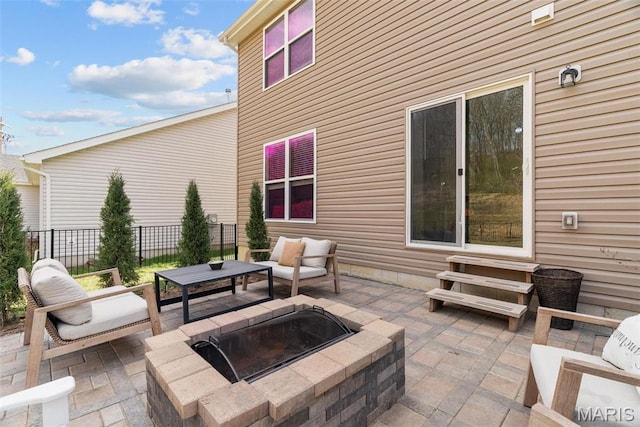 757 Fox Creek Dr, Fenton, MO 63026 - view of patio / terrace with entry steps and an outdoor living space with a fire pit