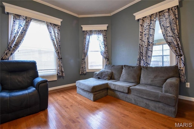 102 W High St, Troy, IL 62294 - living area with wood finished floors, baseboards, and ornamental molding