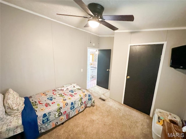 405 County Road 5015, Salem, MO 65560 - bedroom featuring carpet, ornamental molding, and ceiling fan