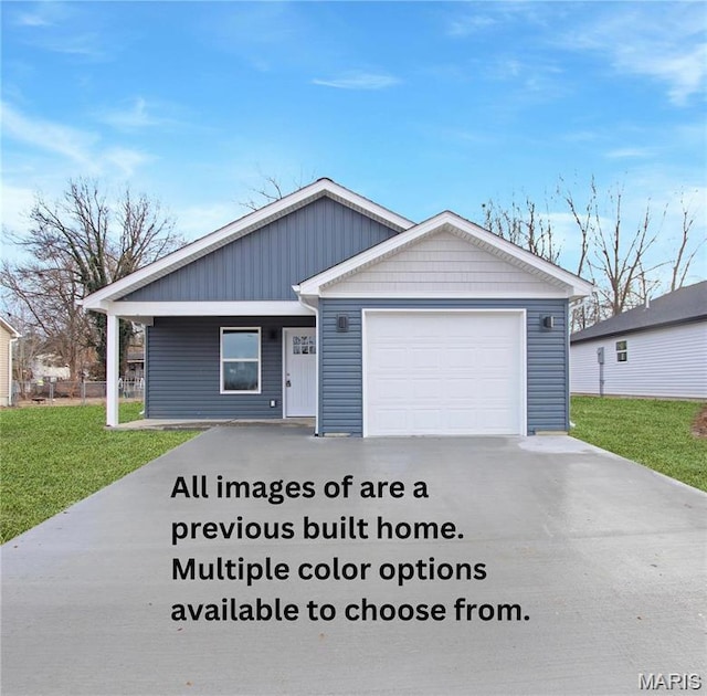 0 Modern St, Sullivan, MO 63080 - ranch-style home with driveway, a front lawn, and a garage