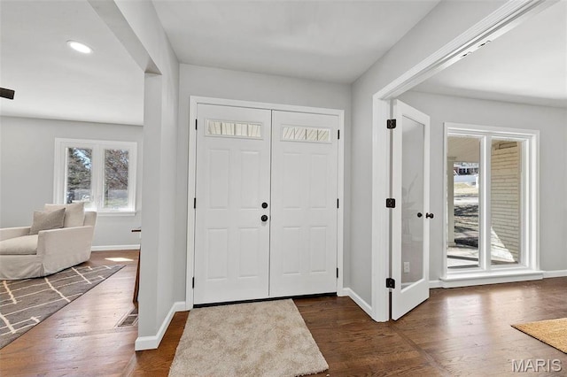 86 Heather View Dr, Chesterfield, MO 63017 - foyer entrance with baseboards, dark wood-type flooring, and recessed lighting