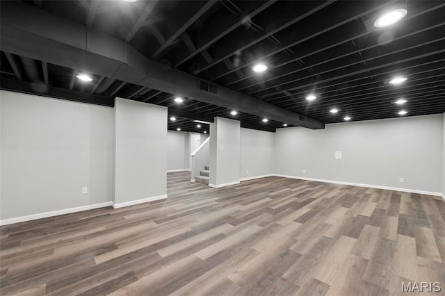86 Heather View Dr, Chesterfield, MO 63017 - finished basement featuring baseboards, wood finished floors, and stairs
