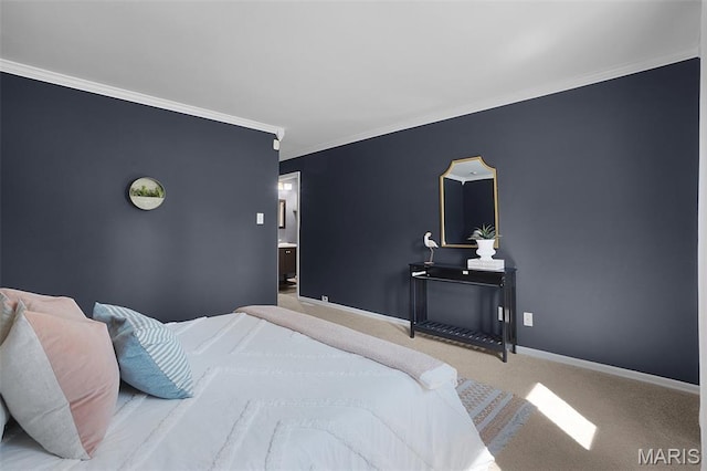 438 Rockview Dr, Saint Louis, MO 63129 - carpeted bedroom featuring crown molding and ensuite bathroom