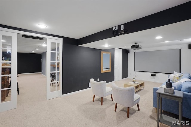438 Rockview Dr, Saint Louis, MO 63129 - cinema featuring french doors, carpet flooring, and recessed lighting