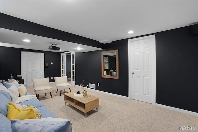 438 Rockview Dr, Saint Louis, MO 63129 - carpeted living room featuring recessed lighting