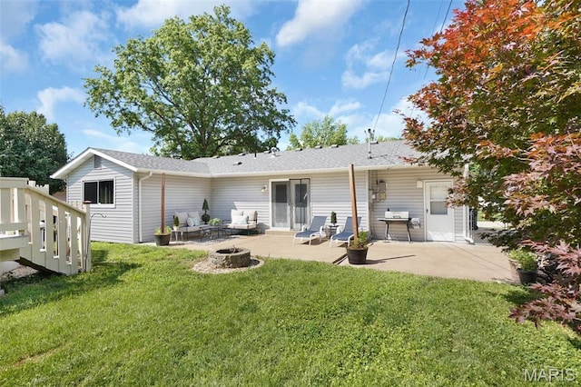 438 Rockview Dr, Saint Louis, MO 63129 - rear view of property with a fire pit, a lawn, and a patio area