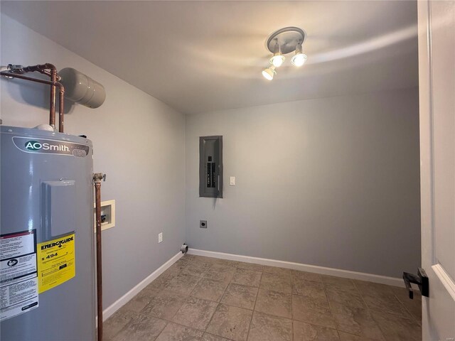 6043 Parkedge Dr, House Springs, MO 63051 - laundry room with electric water heater, hookup for a washing machine, electric panel, electric dryer hookup, and baseboards