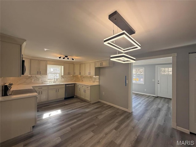 6043 Parkedge Dr, House Springs, MO 63051 - kitchen featuring appliances with stainless steel finishes, plenty of natural light, and dark wood-type flooring