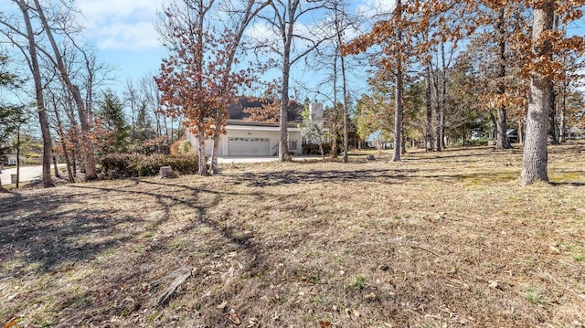 view of yard with a garage