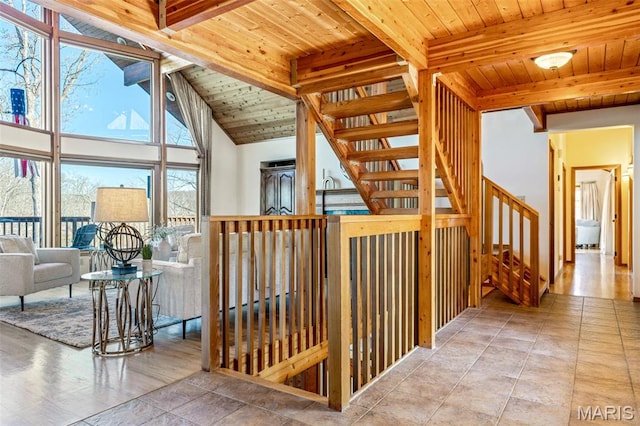 2208 N Konstanz Dr, Innsbrook, MO 63390 - staircase featuring wood ceiling and beam ceiling