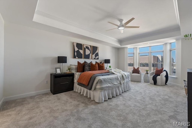 842 N New Ballas Ct Unit 303, Saint Louis, MO 63141 - carpeted bedroom with a raised ceiling, baseboards, and ceiling fan