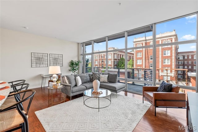9 N Euclid Ave Unit 508, Saint Louis, MO 63108 - living room featuring expansive windows, wood finished floors, and baseboards