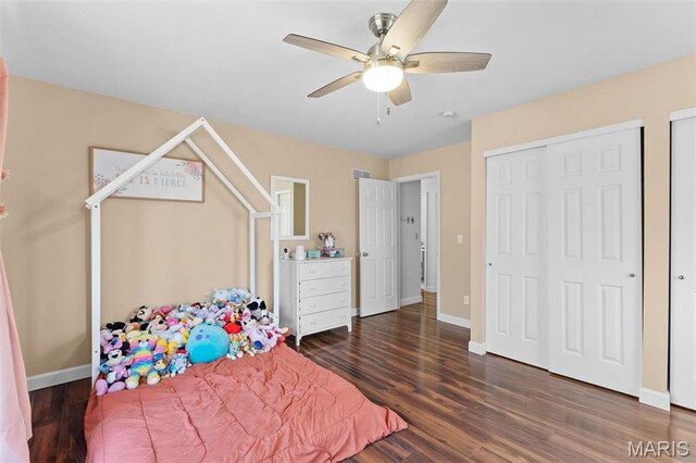 19120 Hawk Mountain Rd, Wildwood, MO 63038 - bedroom with wood finished floors, baseboards, and ceiling fan
