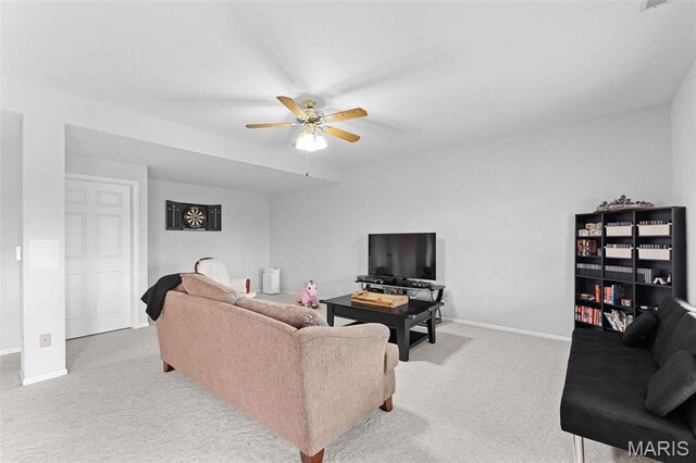 19120 Hawk Mountain Rd, Wildwood, MO 63038 - living room with carpet floors, ceiling fan, and baseboards