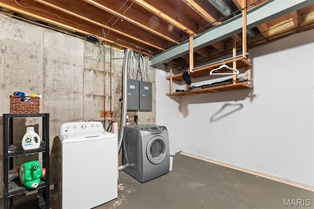 19120 Hawk Mountain Rd, Wildwood, MO 63038 - unfinished basement featuring independent washer and dryer and electric panel