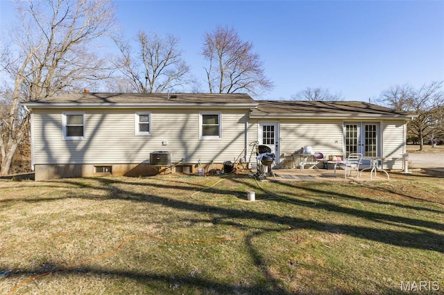 4279 Ee Hwy, Farmington, MO 63640 - back of house with french doors, a patio, a lawn, and cooling unit