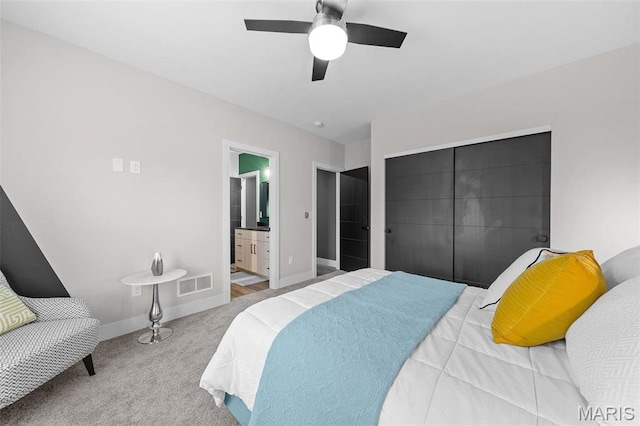 3545 Cappeln Osage Rd, Marthasville, MO 63357 - carpeted bedroom with ensuite bathroom and ceiling fan