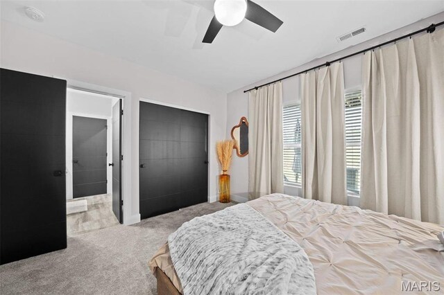 3545 Cappeln Osage Rd, Marthasville, MO 63357 - carpeted bedroom with ceiling fan, a closet, and ensuite bathroom