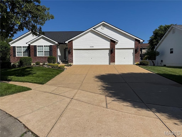 5284 Summer Cir, Imperial, MO 63052 - ranch-style home featuring brick siding, a front lawn, and a garage