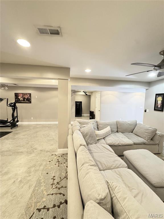 5284 Summer Cir, Imperial, MO 63052 - carpeted living area with ceiling fan, recessed lighting, and baseboards