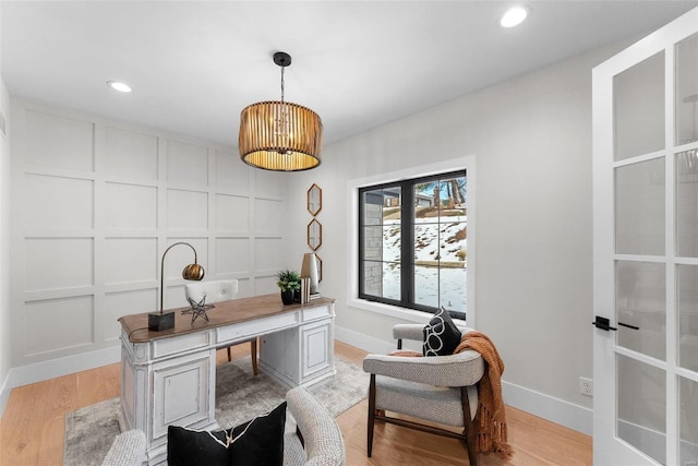 16908 Lewis Spring Farms Rd, Wildwood, MO 63005 - office space featuring a decorative wall, light wood-type flooring, baseboards, and recessed lighting