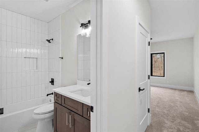 16908 Lewis Spring Farms Rd, Wildwood, MO 63005 - bathroom with vanity, bathtub / shower combination, toilet, and baseboards