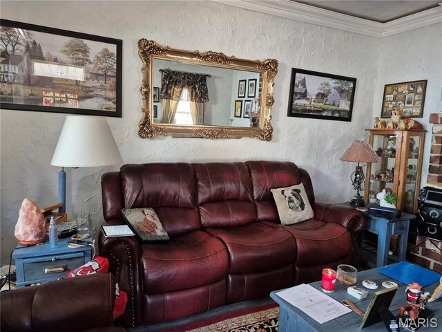 3019 Mockingbird Ln, Granite City, IL 62040 - living room featuring a textured wall and ornamental molding