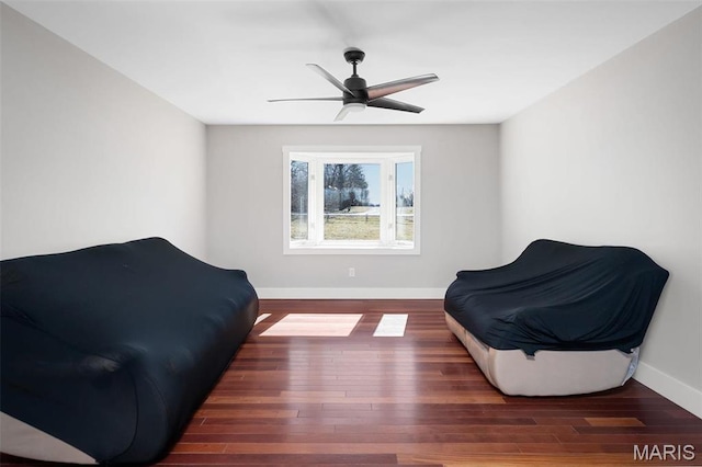 719 Green Ridge Dr, Catawissa, MO 63015 - sitting room featuring baseboards, wood finished floors, and ceiling fan