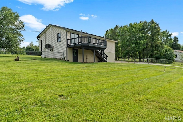 719 Green Ridge Dr, Catawissa, MO 63015 - rear view of house featuring a deck, stairway, and central AC